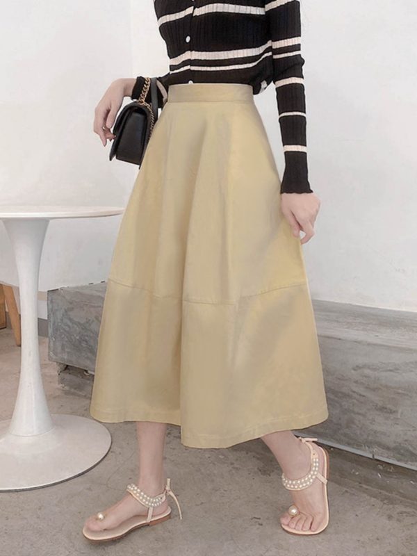 Floral Bud High-Waisted Flare Skirt - Slimming Mid-Length Commuter Style for Spring/Summer 2025