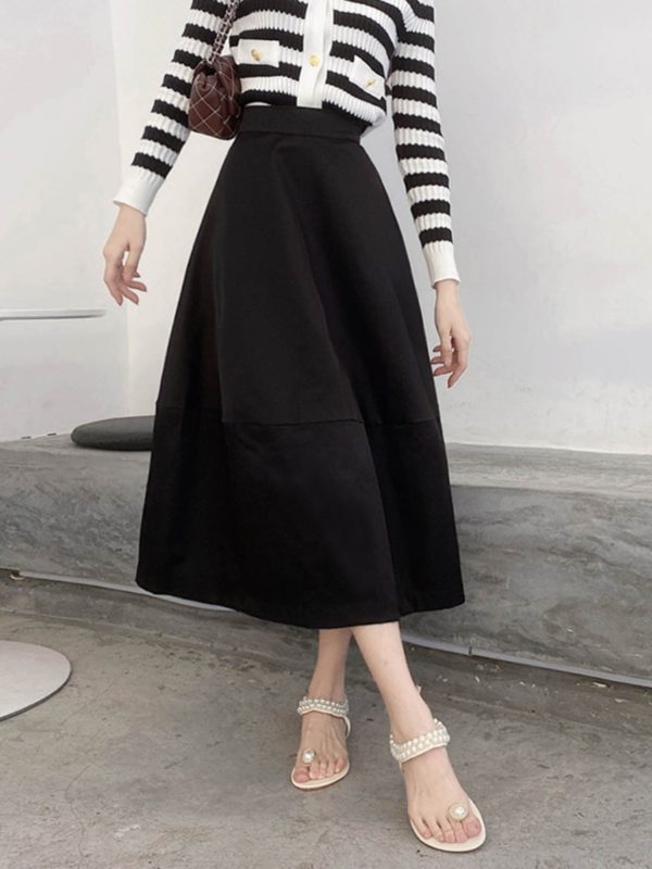 Floral Bud High-Waisted Flare Skirt - Slimming Mid-Length Commuter Style for Spring/Summer 2025