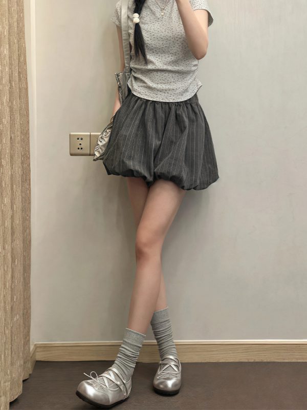 Floral Bud Plaid Skirt Pants for Women - Summer Gray Shorts, Hip-Hiding Slimming Design, Plus Size, Petite Style