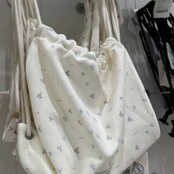 Floral Drawstring Small Backpack - Casual Canvas Tote Bag with Large Capacity for Commuting - Trendy Niche Design