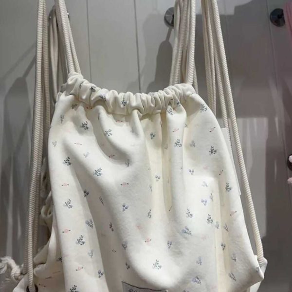 Floral Drawstring Small Backpack - Casual Canvas Tote Bag with Large Capacity for Commuting - Trendy Niche Design
