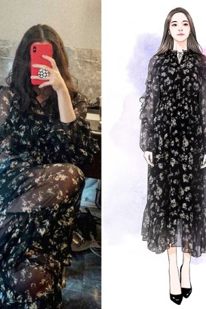 Floral Long Sleeve Dress for Women - Waist-Cinching, Slim-Fit, Elegant Spring/Summer 2025 Fashion â€“ French Style