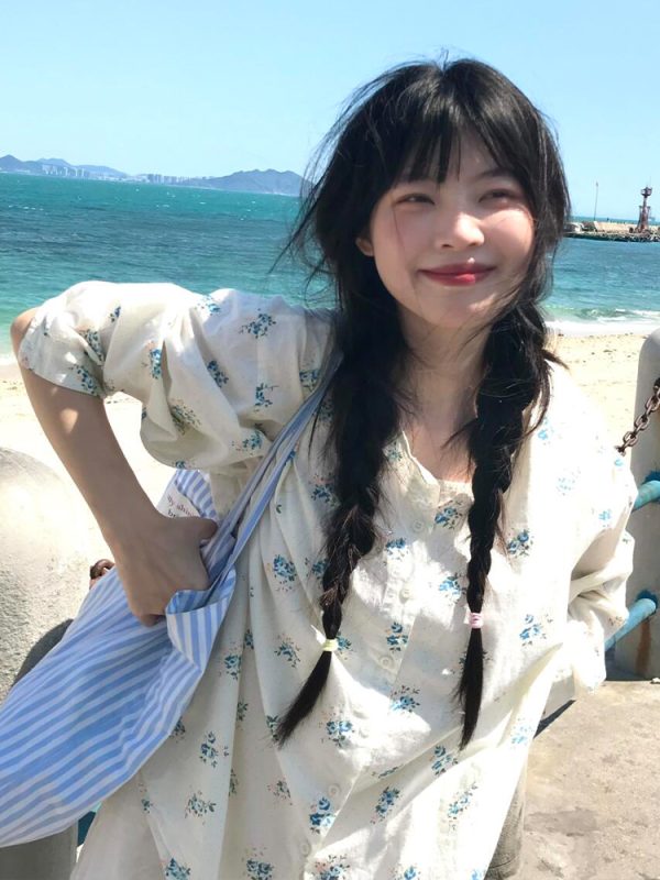 Floral Long-Sleeve Shirt for Women - Spring Sun-Protective Jacket, Casual College Style, Loose Fit Top