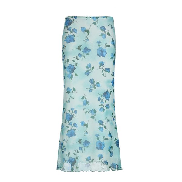 Floral Mesh Skirt for Women - Low Waist Slim Fit Long Pants - Summer Island Rose Design - Vacation Ready Mint Green Style