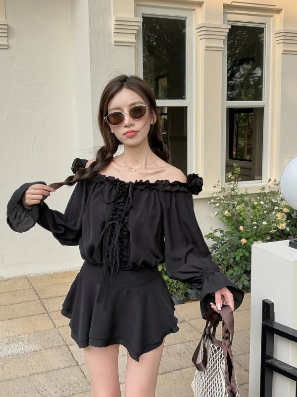 Floral One-Shoulder Chiffon Shirt Dress for Women - Lightweight Waist-Cinching Style for Spring and Summer Fashion