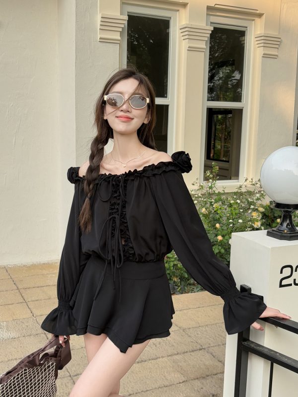 Floral One-Shoulder Chiffon Shirt Dress for Women - Lightweight Waist-Cinching Style for Spring and Summer Fashion