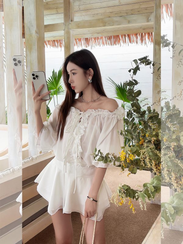 Floral One-Shoulder Chiffon Shirt Dress for Women - Lightweight, Waist-Cinching, Sweet Spring/Summer Style Short Skirt