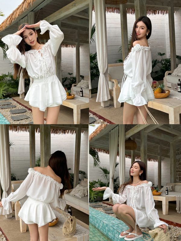 Floral One-Shoulder Chiffon Shirt Dress for Women - Lightweight, Waist-Cinching, Sweet Spring/Summer Style Short Skirt