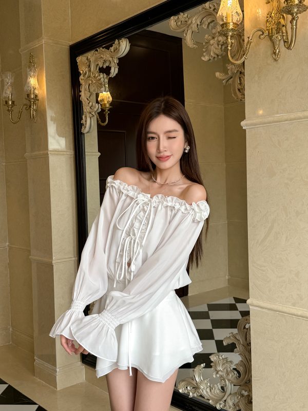 Floral One-Shoulder Chiffon Shirt Dress for Women - Lightweight, Waist-Cinching, Sweet Spring/Summer Style Short Skirt