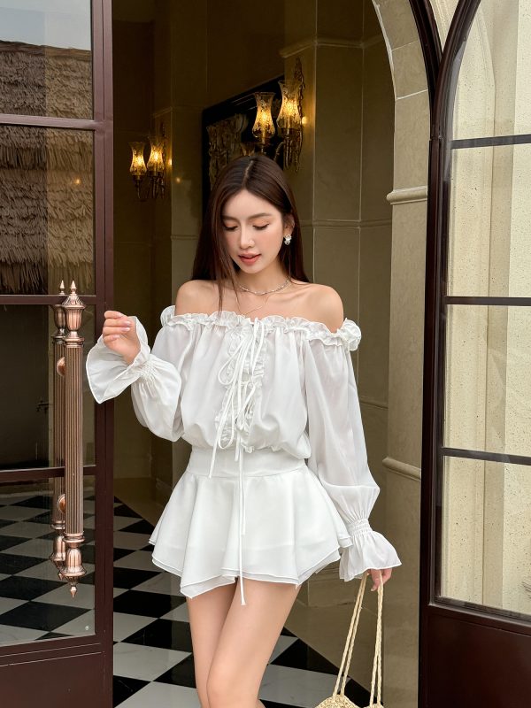 Floral One-Shoulder Chiffon Shirt Dress for Women - Lightweight, Waist-Cinching, Sweet Spring/Summer Style Short Skirt