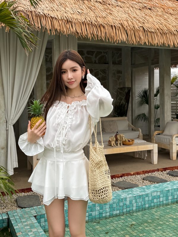 Floral One-Shoulder Chiffon Shirt Dress for Women - Lightweight, Waist-Cinching, Sweet Spring/Summer Style Short Skirt