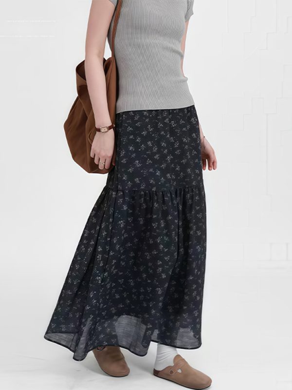 Floral Plus Size A-Line Long Skirt for Women, Summer 2025 Lightweight Style, Flattering Design to Hide Belly
