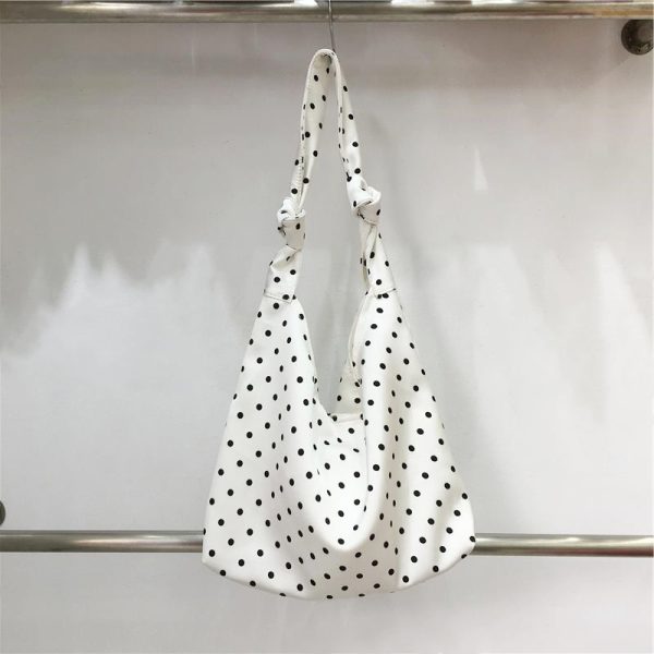 Floral Polka Dot Women's Tote Bag - Handmade Japanese & Korean Style Shoulder Bag with Tie Strap