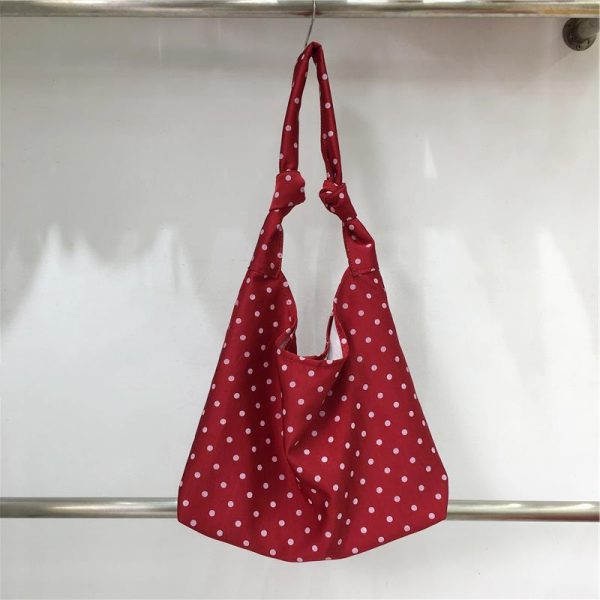 Floral Polka Dot Women's Tote Bag - Handmade Japanese & Korean Style Shoulder Bag with Tie Strap