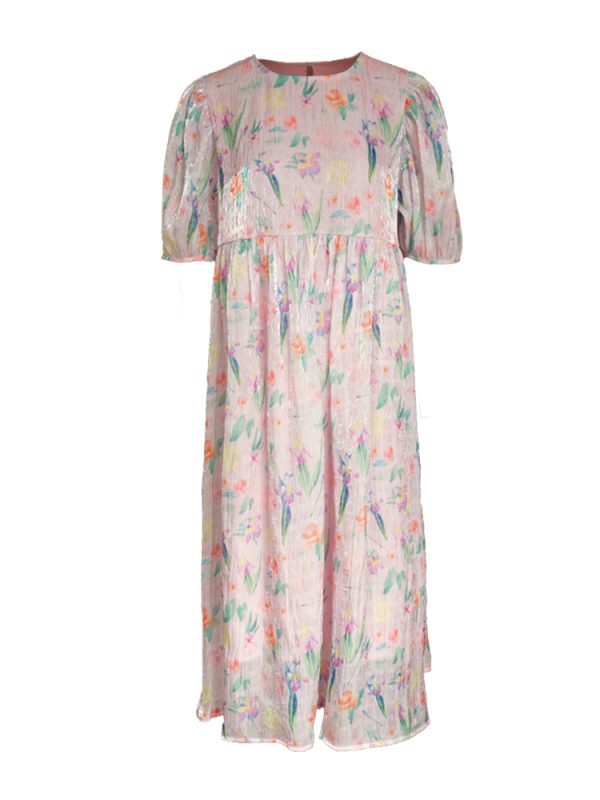 Floral Puff Sleeve A-Line Dress - Women's Vintage Summer Dress with Loose Fit, Romantic Style, Perfect for 90s and Y2K Looks