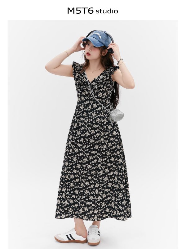 Floral Ruffled Sleeve Tea Dress - Curvy Fit, Waist-Defined, Vintage-Inspired Floral Print, Perfect for Y2K and Summer Events