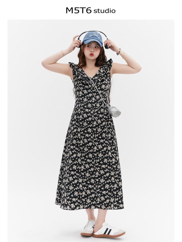 Floral Ruffled Sleeve Tea Dress - Curvy Fit, Waist-Defined, Vintage-Inspired Floral Print, Perfect for Y2K and Summer Events