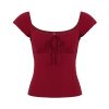 Floral Season Rose Women's Summer T-Shirt - Small Fly Sleeve, Low Square Neck, Butterfly Tie, Solid Color, Brightening Style