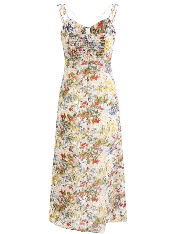 Floral Sleeveless Long Dress for Women - French Style 2025 Summer Slim Fit Vacation Trend