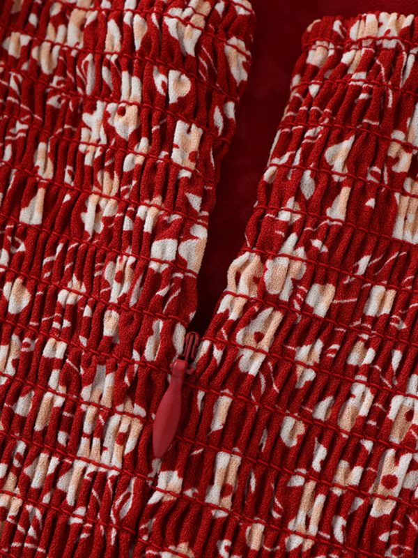 Floral Spaghetti Strap Short Red Dress - French Style Summer Dress 2025 for Women - Vacation Ready Fashion