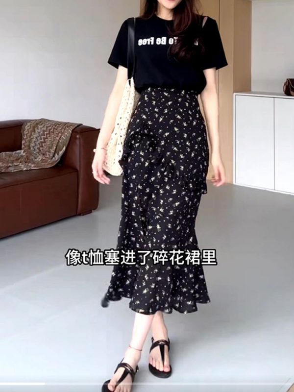 Floral Spliced Two-Piece Dress for Women - Plus Size Slimming Cover-Up, Summer Split Design, Trendy Y2K Style