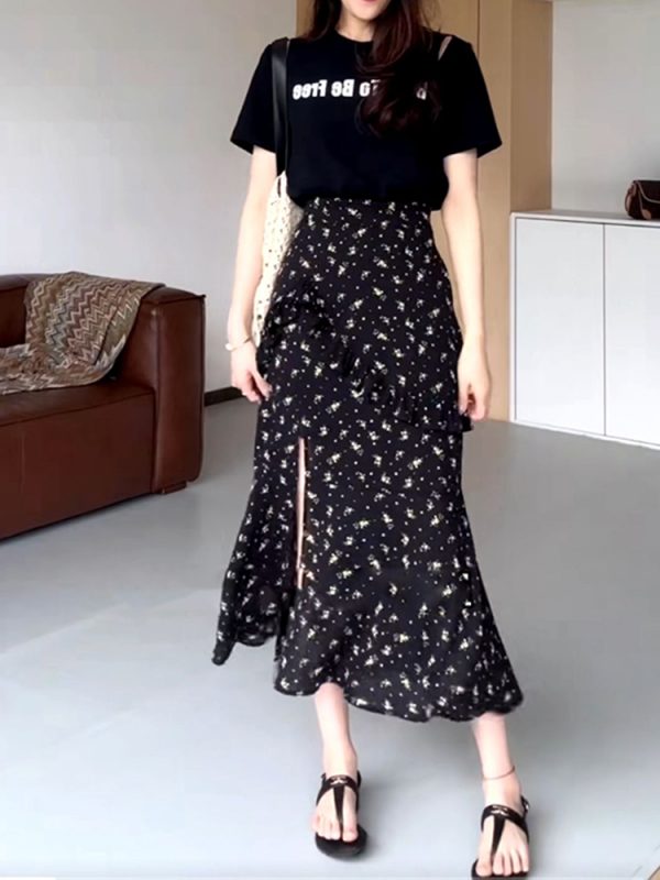 Floral Spliced Two-Piece Dress for Women - Plus Size Slimming Cover-Up, Summer Split Design, Trendy Y2K Style