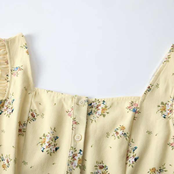 Floral Square Collar Sleeveless Top for Women - Sweet Wind French Style Slim Fit Ruffle Edge Vest for Summer
