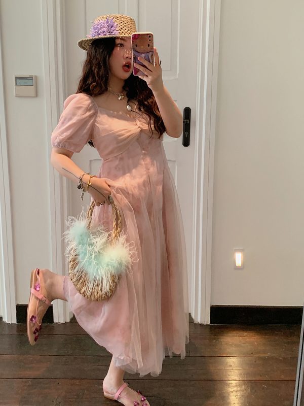 Floral V-Neck Dress for Women, Thin Gauze, Waist-Cinched, Summer 2025, Unique French Style, Elegant Floral Print, Fashion Trend