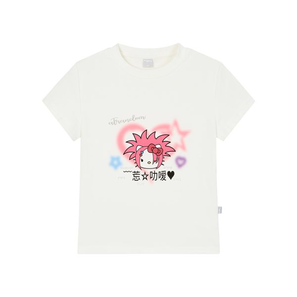 Forget Love Y2K Cartoon Graphic Slim-Fit White T-Shirt for Women - Casual Short Sleeve Tee