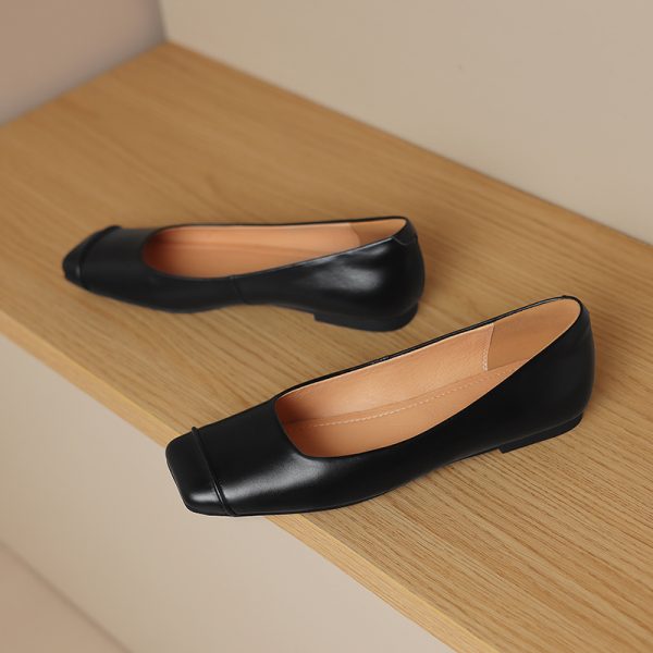 French Genuine Leather Soft Bottom Square Toe Flat Shoes for Women â€“ Maternity Ballet Flats for Summer, Comfortable and Stylish