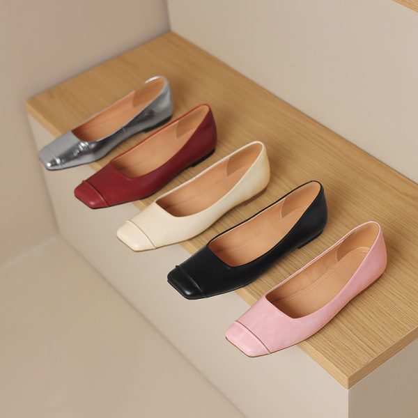 French Genuine Leather Soft Bottom Square Toe Flat Shoes for Women â€“ Maternity Ballet Flats for Summer, Comfortable and Stylish
