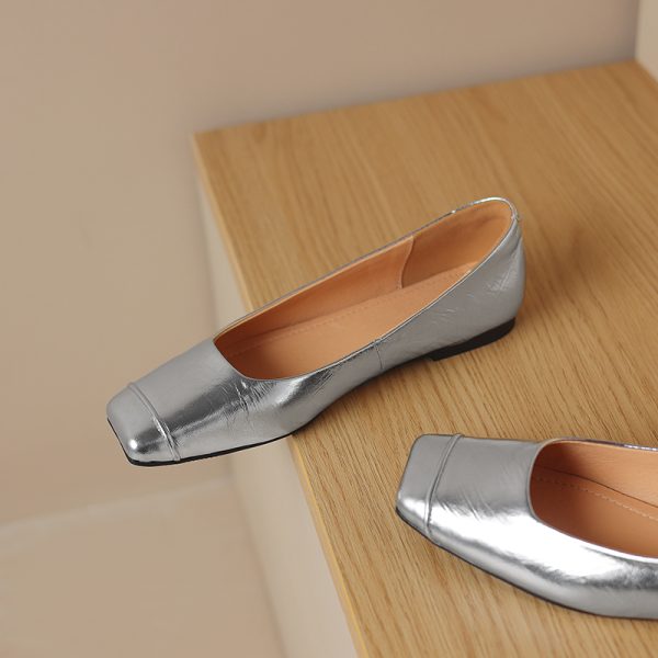 French Genuine Leather Soft Bottom Square Toe Flat Shoes for Women â€“ Maternity Ballet Flats for Summer, Comfortable and Stylish