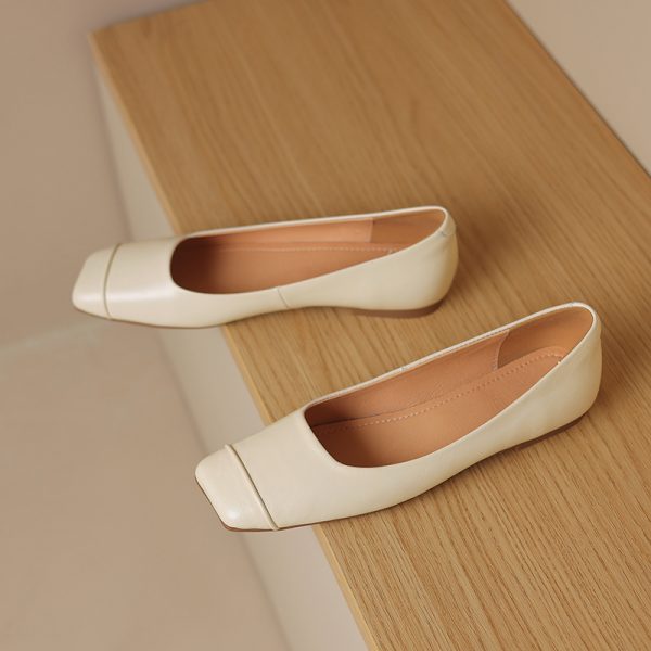 French Genuine Leather Soft Bottom Square Toe Flat Shoes for Women â€“ Maternity Ballet Flats for Summer, Comfortable and Stylish