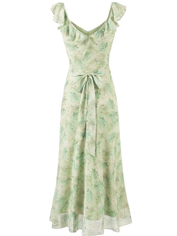 French Green Gradient V-Neck Dress for Women - Summer 2025 Long Vacation Style Dress, Trendy and Stylish