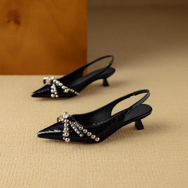 French Pointed Toe Bow Tie Open Toe Sandals for Women - Summer Style with Thin Heel and Shallow Mouth Flats