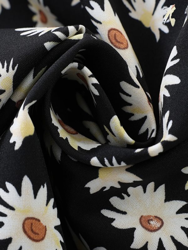 French Style Floral Spaghetti Strap Black Dress with Daisy Print - 2025 Summer Women's Vacation Dress