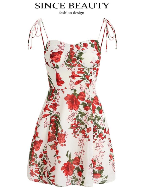 French-Style Floral Vacation Short Dress 2025 Summer Women's Petite Slim Fit Y2K Fashion