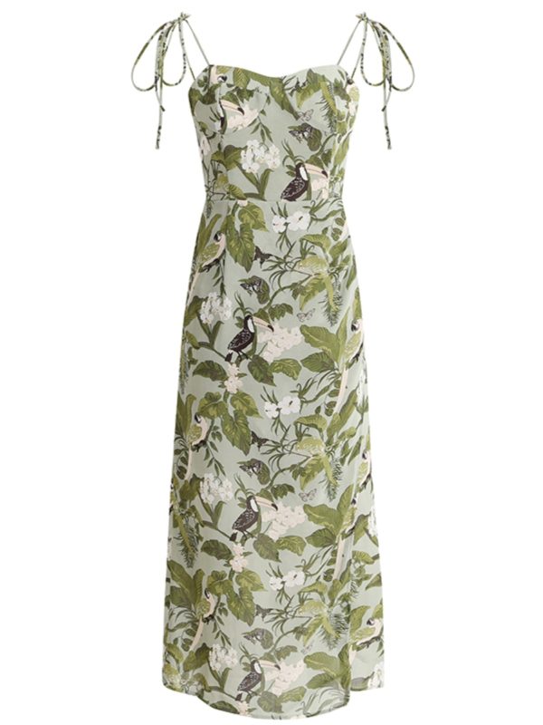 French-Style Green Sling Dress - Summer 2025 Women's Slim Fit Vacation Dress