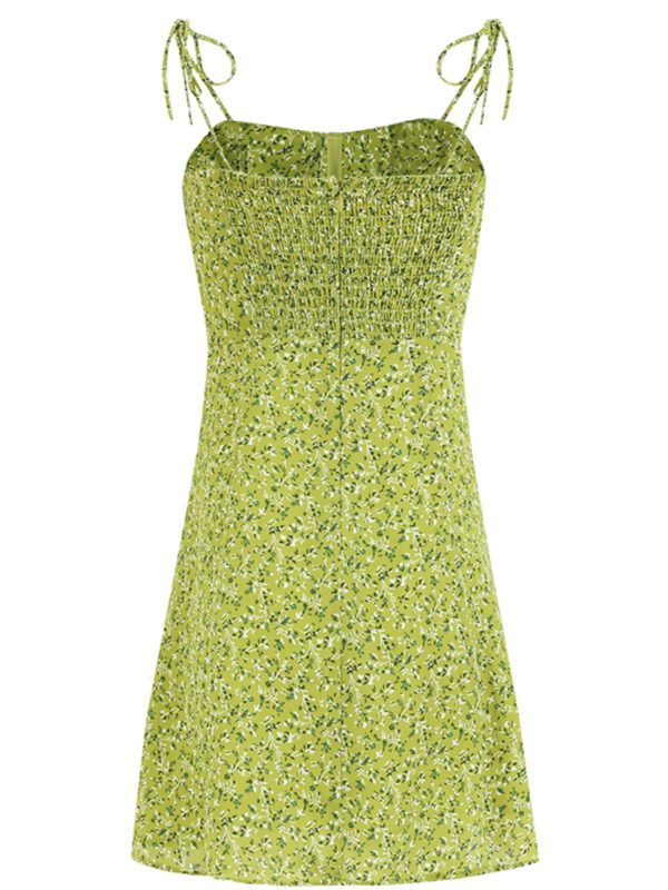 French-Style Green Spaghetti Strap Vacation Dress for Petite Women - 2025 Summer Fashion