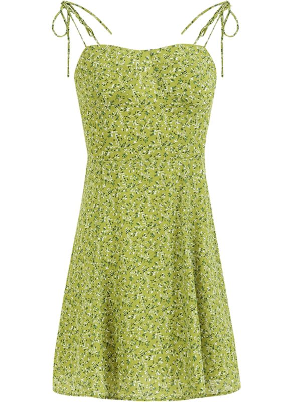 French-Style Green Spaghetti Strap Vacation Dress for Petite Women - 2025 Summer Fashion