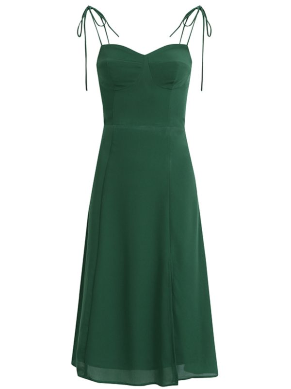French Style Green Summer Dress 2025 with Side Slit and Spaghetti Straps - Women's Vacation Maxi Dress