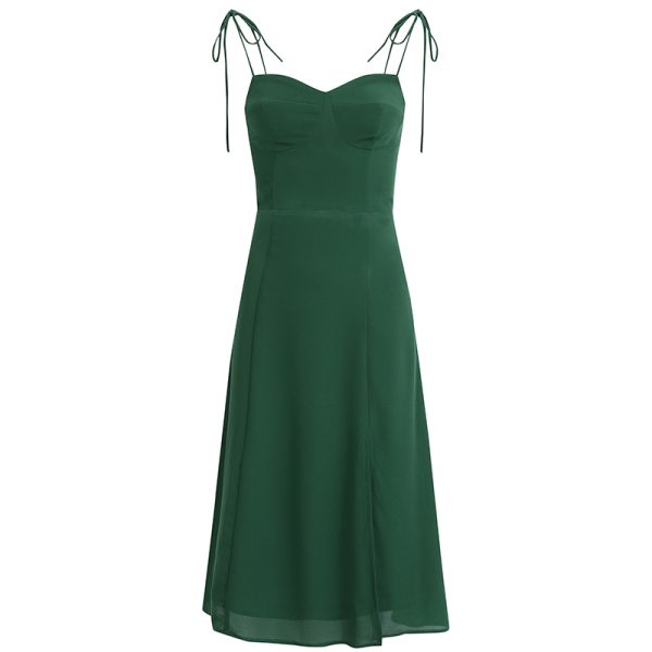 French Style Green Summer Dress 2025 with Side Slit and Spaghetti Straps - Women's Vacation Maxi Dress