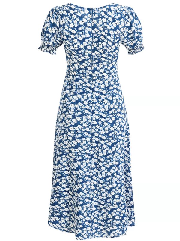 French-Style Long Blue Dress for Women - 2025 Summer Vacation Fashion, Elegant and Chic Look, Inspired by Zhong Chuxi