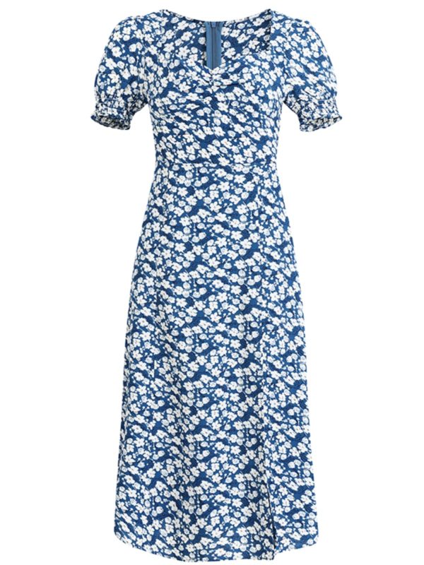 French-Style Long Blue Dress for Women - 2025 Summer Vacation Fashion, Elegant and Chic Look, Inspired by Zhong Chuxi
