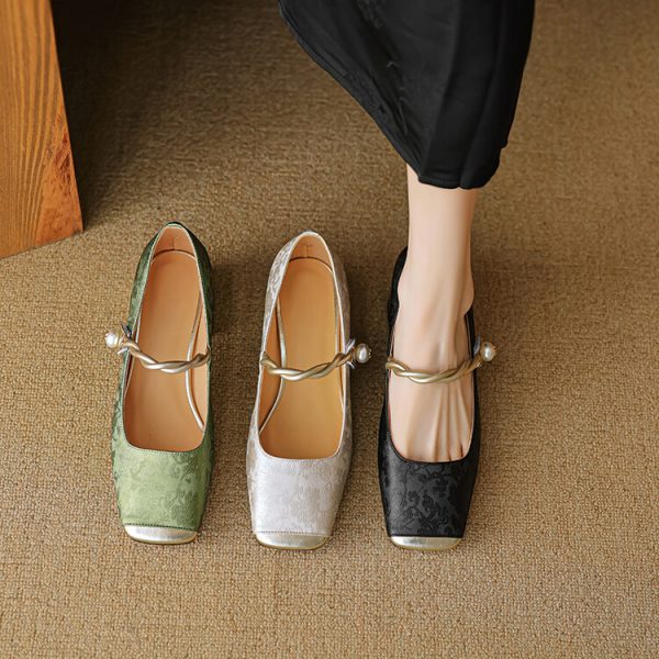 French Style Low-Heeled Mary Jane Shoes for Women - Genuine Leather Square Toe, Trendy Italian Design