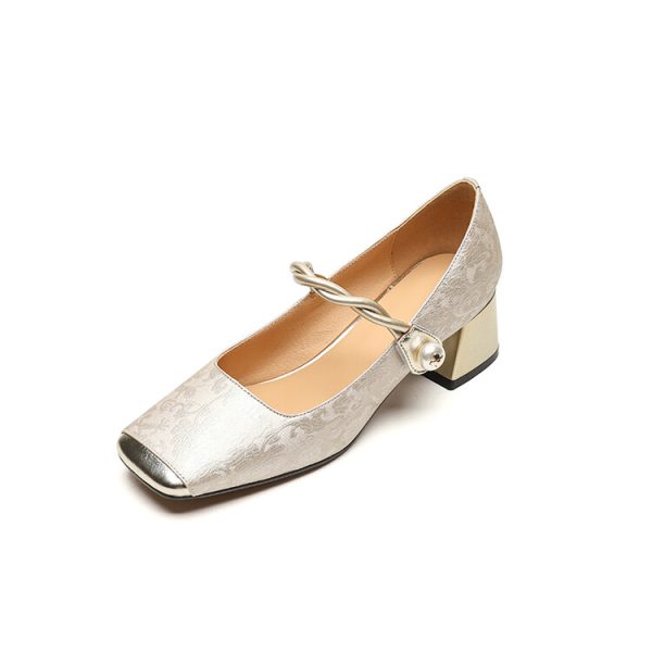 French Style Low-Heeled Mary Jane Shoes for Women - Genuine Leather Square Toe, Trendy Italian Design
