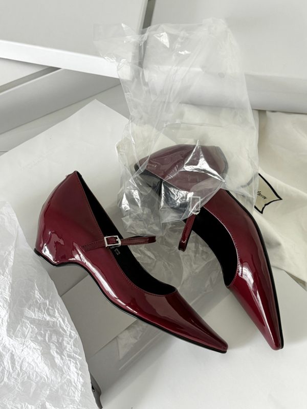 French Style One-Strap Chunky Heel Mary Jane Shoes, Pointed Toe, Shallow Mouth, Sheepskin Commuting High Heels