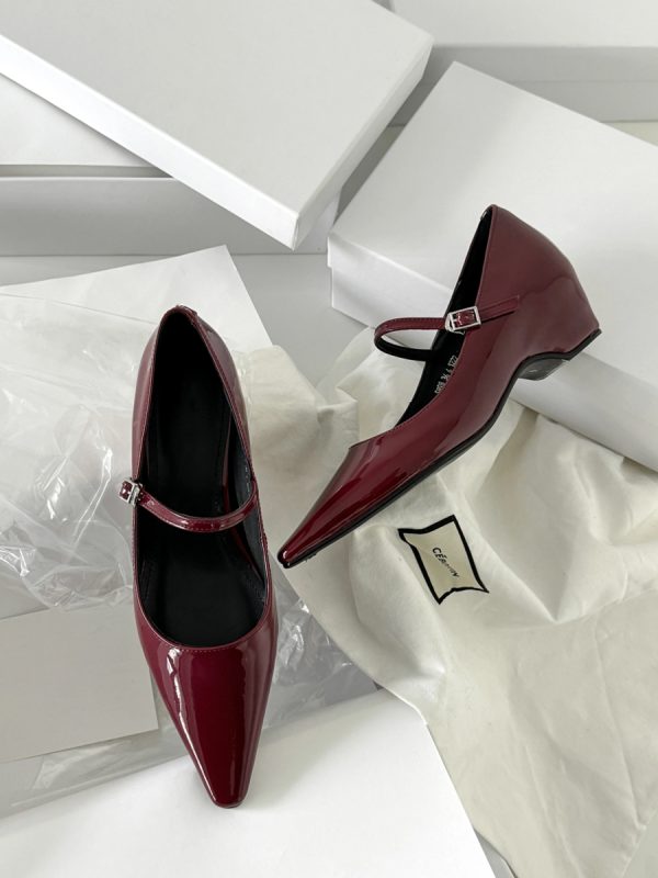 French Style One-Strap Chunky Heel Mary Jane Shoes, Pointed Toe, Shallow Mouth, Sheepskin Commuting High Heels