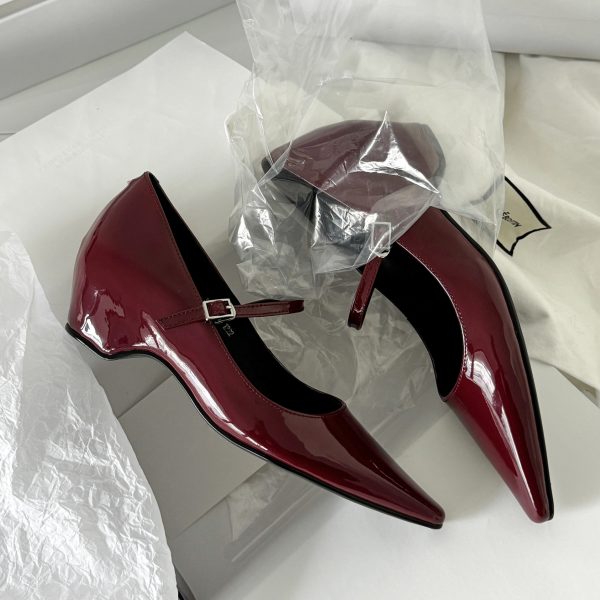 French Style One-Strap Chunky Heel Mary Jane Shoes, Pointed Toe, Shallow Mouth, Sheepskin Commuting High Heels