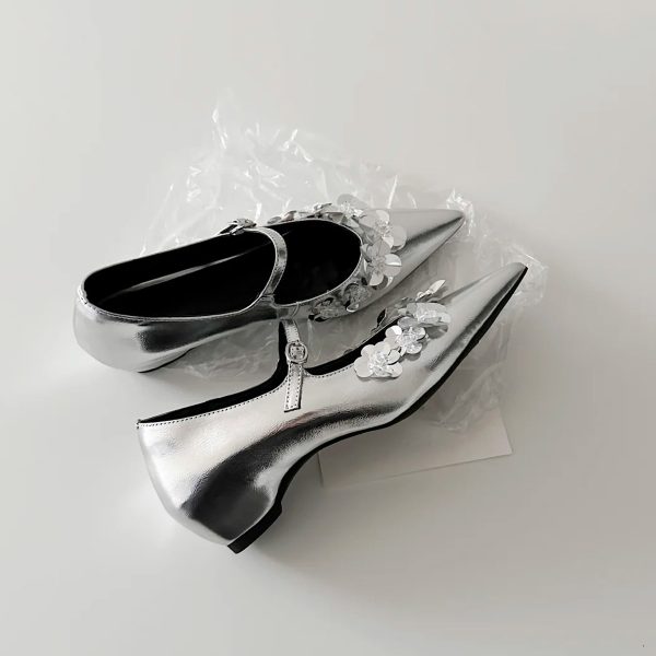 French Style One-Strap Chunky Heel Mary Jane Shoes, Pointed Toe, Shallow Mouth, Sheepskin Commuting High Heels